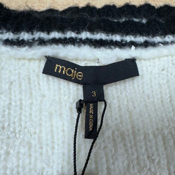 Maje NWT Mirta Knit Contrast Trim Vest White Black Women's Size 3 (US Large) - Picture 5 of 11
